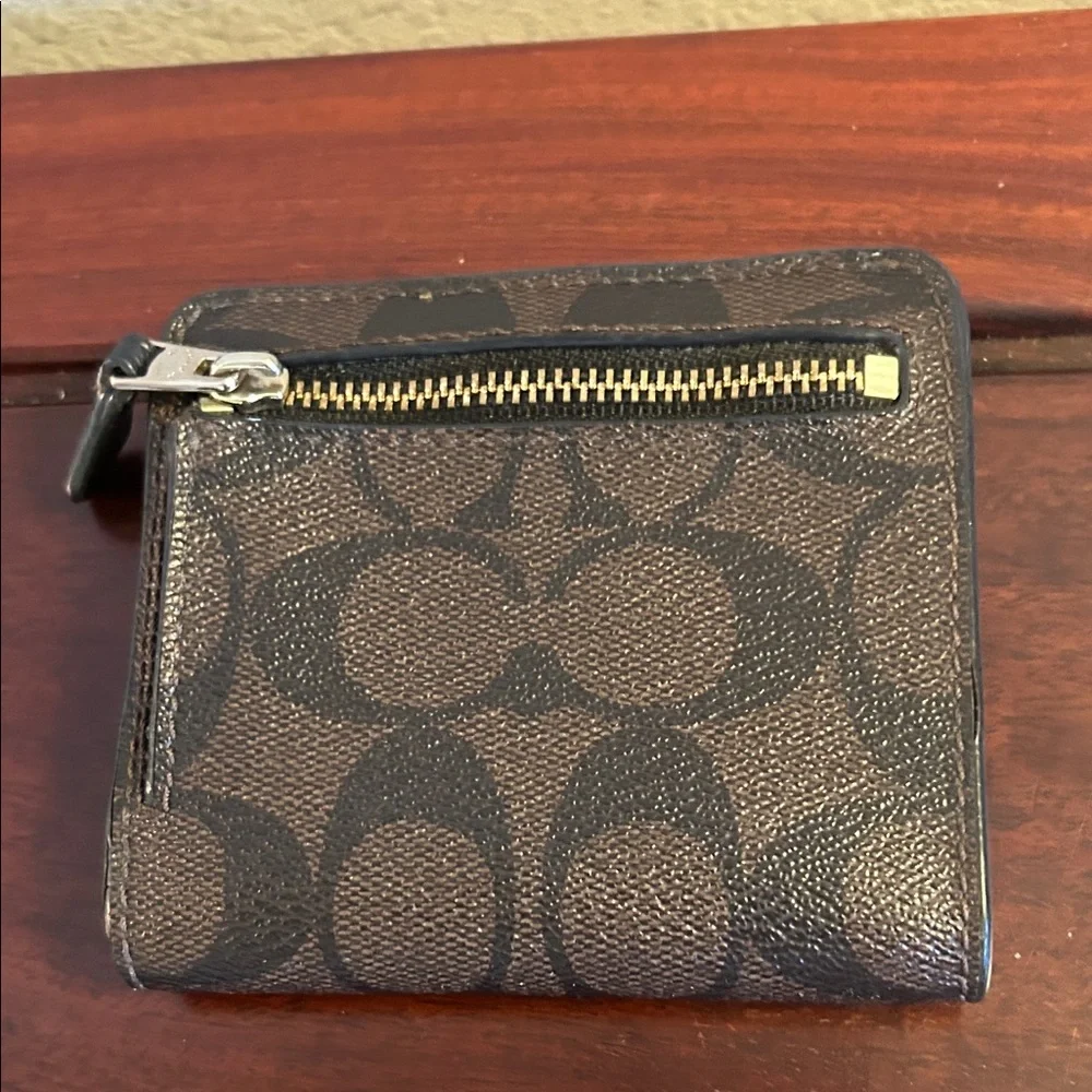 Coach Brown/Black Signature Small Wallet with Metal Plaque